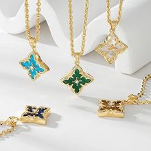 亚马逊热销轻奢幸运女士三叶草锁骨链14k镀金锆石吊坠四叶草项链