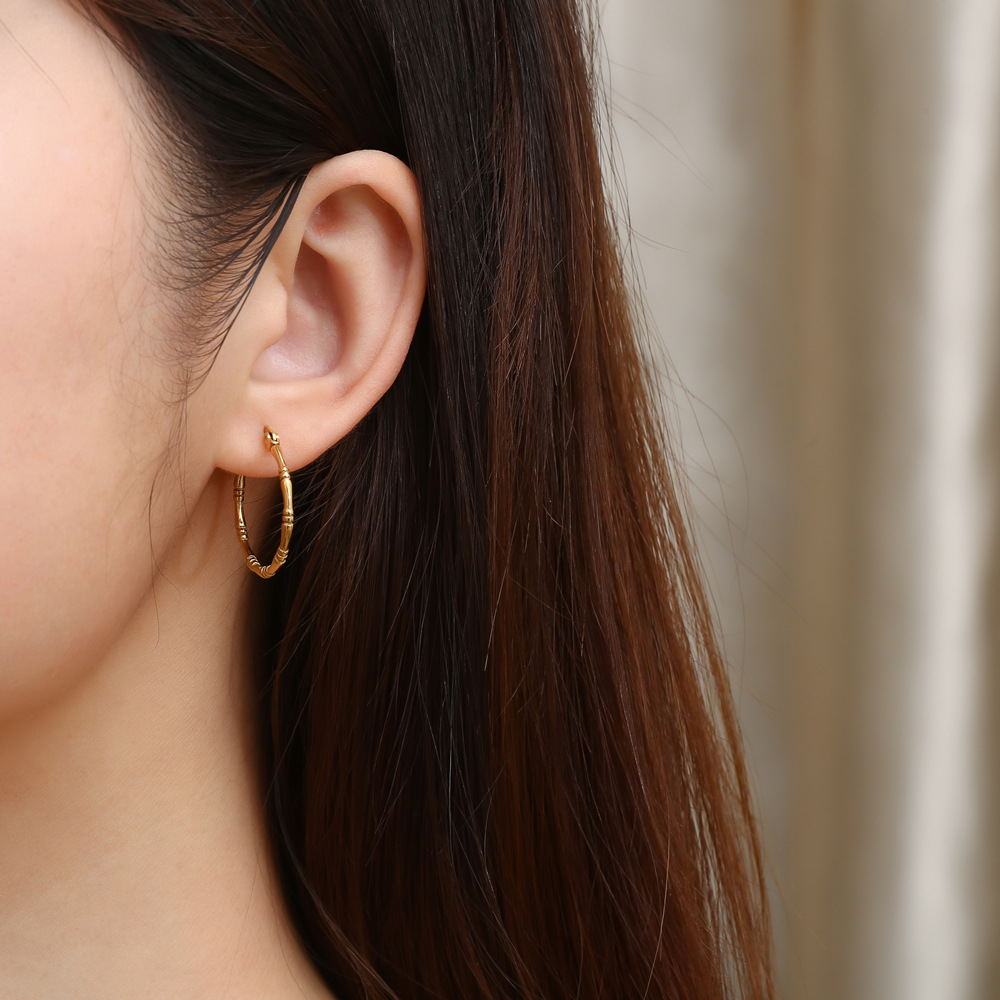 1 Pair INS Style Simple Style Commute Geometric Plating 304 Stainless Steel 18K Gold Plated Hoop Earrings display picture 5