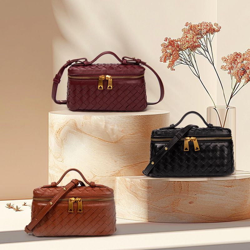 Nova bolsa térmica de ombro única em tecido trançado, bolsa transversal moderna para lancheira._voghion.com