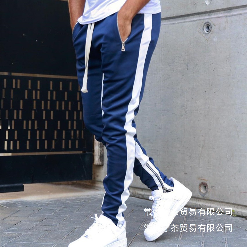 跨境新款欧美高街新品长裤 脚口拉链棉秋冬季裤休闲运动男士批发