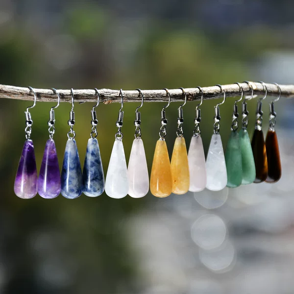 New Chinese Style Water Drop Natural Stone Pendant Earrings for Women, Amethyst Earrings, High-End Earrings, Cross-Border Jewelry Manufacturer
