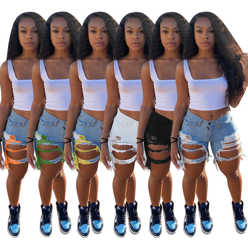 European and American Ebay Aliexpress 2023 Summer New Women's Denim Five-Point Shorts Cotton Spun Loose High-Waisted Five-Point Pants