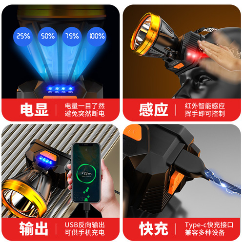 Headlight with Strong Light Charging, Extremely Bright Head-mounted Lighting, Inductive Long-lasting Power Outdoor Night Fishing Special LED Mine Lamp