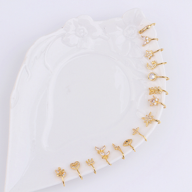 Fashionable nose piercing, diamond stone inlay, nose clip, European style