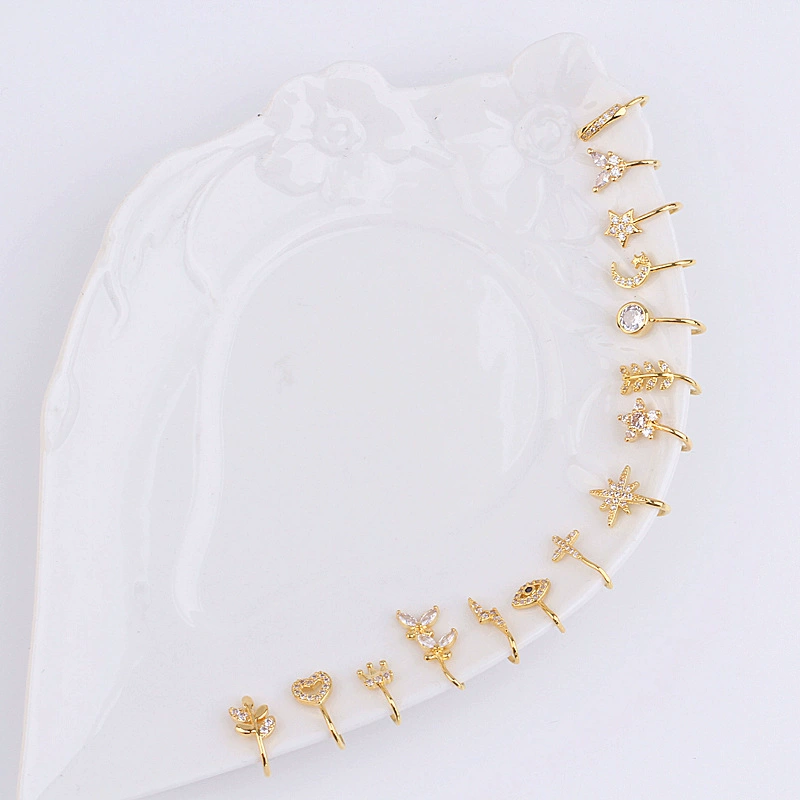 Fashionable nose piercing, diamond stone inlay, nose clip, European style