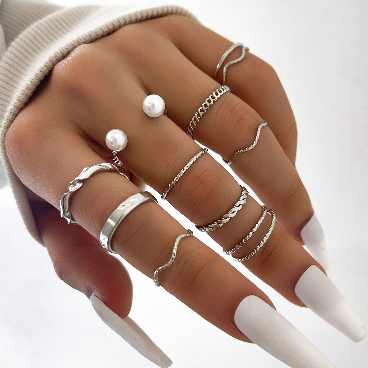 10g Weight No Inlaid Inlay Material Retro Geometric Alloy Plating No Inlaid Women'S Ring Sets