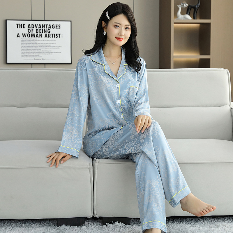 라이트 블루 피치 블라썸 자카드(긴소매, 바지)