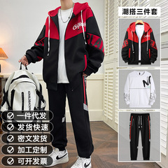 2025年の新しい男性用スウェットシャツ、初秋のティーンエイジャーのハンサムな服の完全なセット、カジュアルスポーツスリーピーススーツ