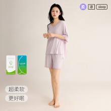 夏季莱赛尔女家居服宽松休闲可外穿凉感透气睡衣蕾丝花边圆领套装