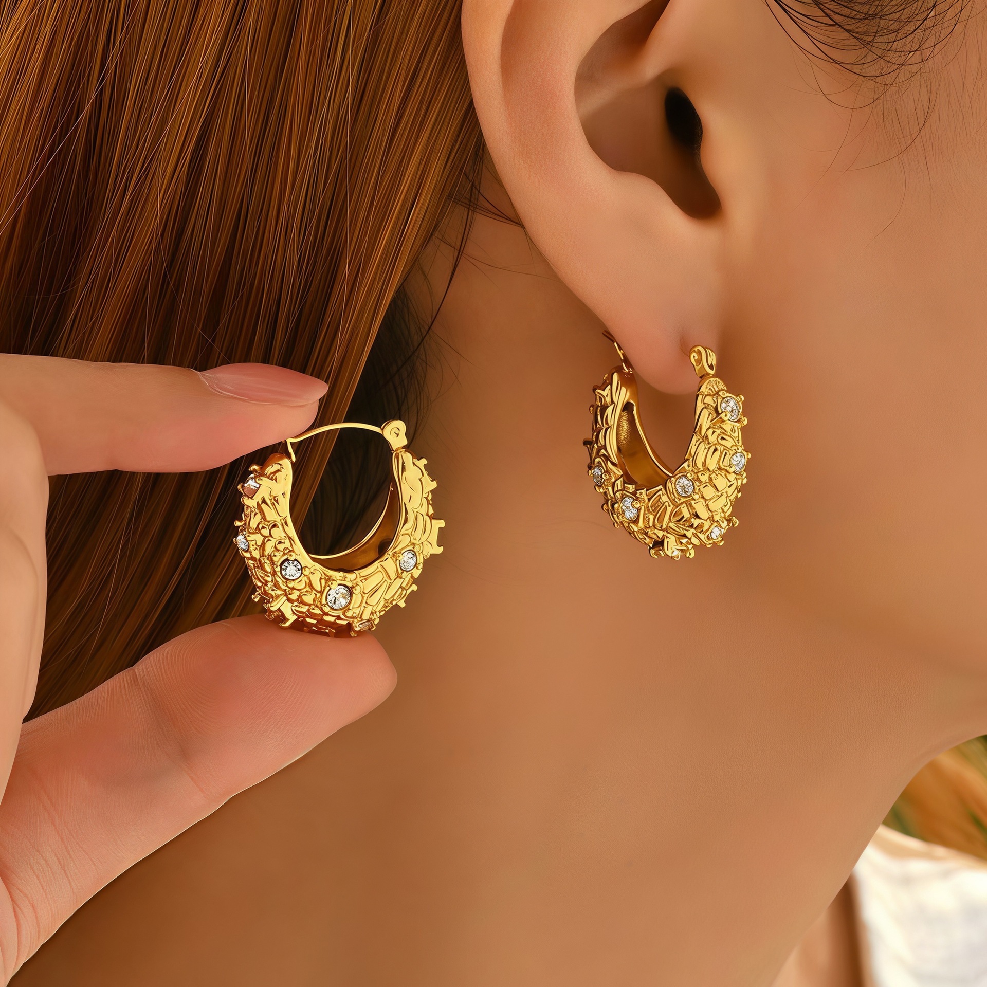 fashionable sophisticated earrings with zircon stainless steel