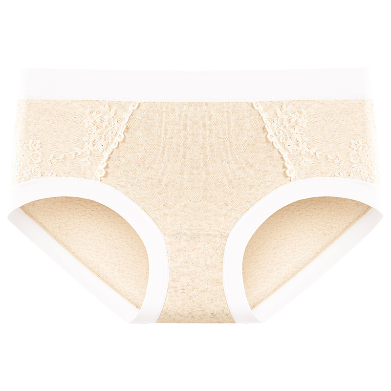 Ropa interior de cintura media de algodón de encaje francés de algodón suave Clase A ~ 9A entrepierna de algodón transpirable antibacteriano, agradable para la piel, ropa interior de mujer cómoda