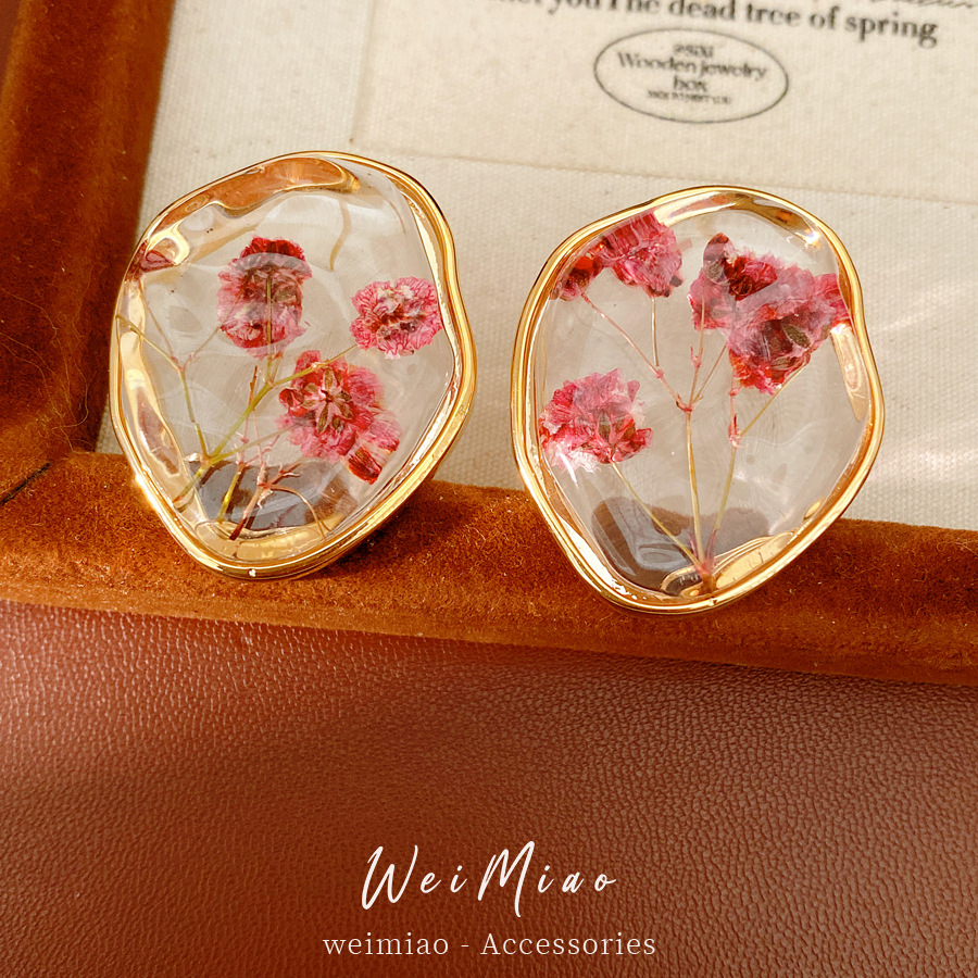 Aguja de plata flor de resina de aretes acessorios de vacaciones temperamento pequeño aretes frescos ligero lujo alta sensación auriculares al por mayor image 4