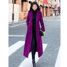 韩版2025春秋新款过膝大衣女超长收腰冬季呢子外套修身加厚毛呢