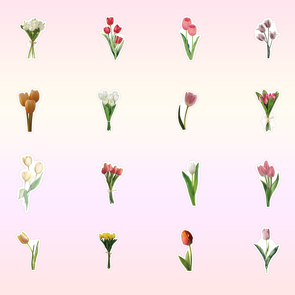 28g Weight Stickers Stationery Type 1 Set Quantity School, Graduation Occasion Adhesive Sticker Material tulips Pattern Cute, Pastoral Style 1 Set Tulips School Graduation Adhesive Sticker Cute Pastoral Stickers 1