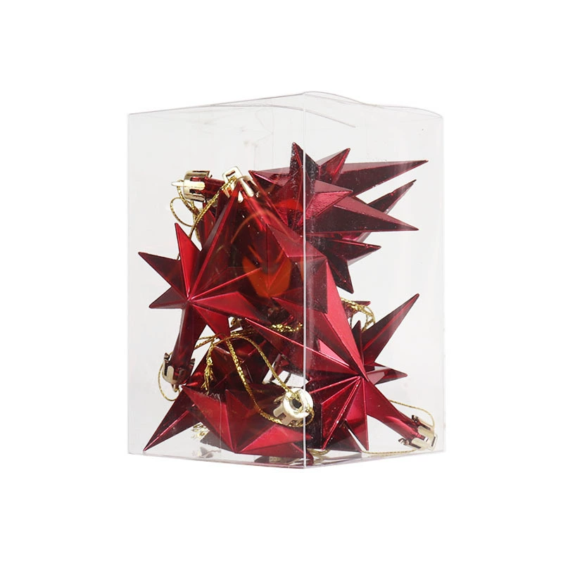 Christmas tree octagonal star hanging ornaments, plastic plated, 12 pcs per box