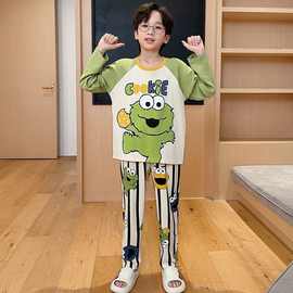 源头厂家睡衣儿童春秋款中大童舒适圆领套头中厚男孩家居服可外穿
