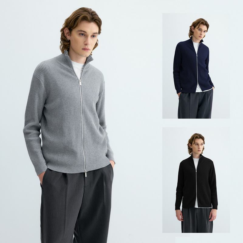 Yutang Simple High-End Ribbed Knit Sweater Zipper Cardigan 26 Autumn/Winter New Casual Stand-Up Collar Fitted Sweater for Men and Women Yutang Simple High-End Ribbed Knit Sweater Zipper Cardigan 26 Autumn/Winter New Casual Stand-Up Collar Fitted Sweater for Men and Women