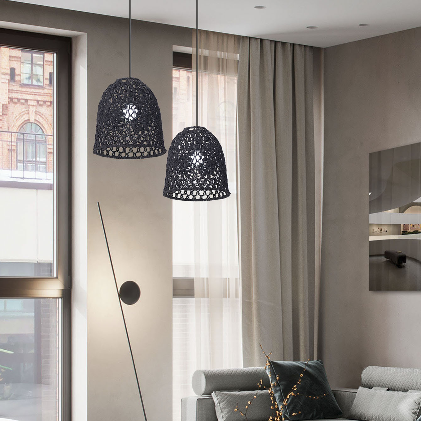 Cuerdas de algodón tejidas a mano lámpara de tela bohemia decoración del hogar hotel residencial restaurante iluminación creativa