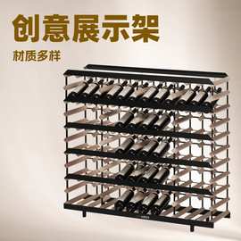 60瓶实木加铁红酒架家用葡萄酒架创意红酒瓶斜放酒架可定制