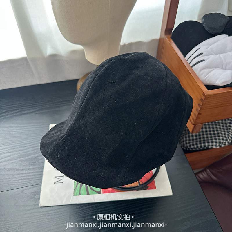 秋冬英伦麂皮绒文艺复古前进帽女古着风休闲贝雷帽子反戴画家帽|undefined