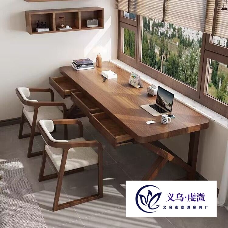 Nordic Solid Wood Computer Desk Double Long Table with Drawer Home Study Table Bedroom Simple Solid Wood Desk