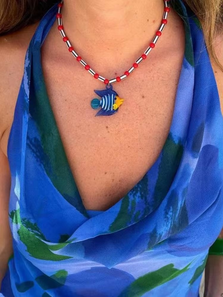 20g Weight Resin Pendant Material Pendant Necklace Classification Resin Chain Material Beaded Chain Chain Type 1 Piece Quantity Party, Street Occasion Resin Material Fish Pattern All Seasons Season Women's Gender Cartoon Style, Cute Style Cartoon Style Cute Fish Resin Beaded Chain Beaded Necklaces Wholesale 8