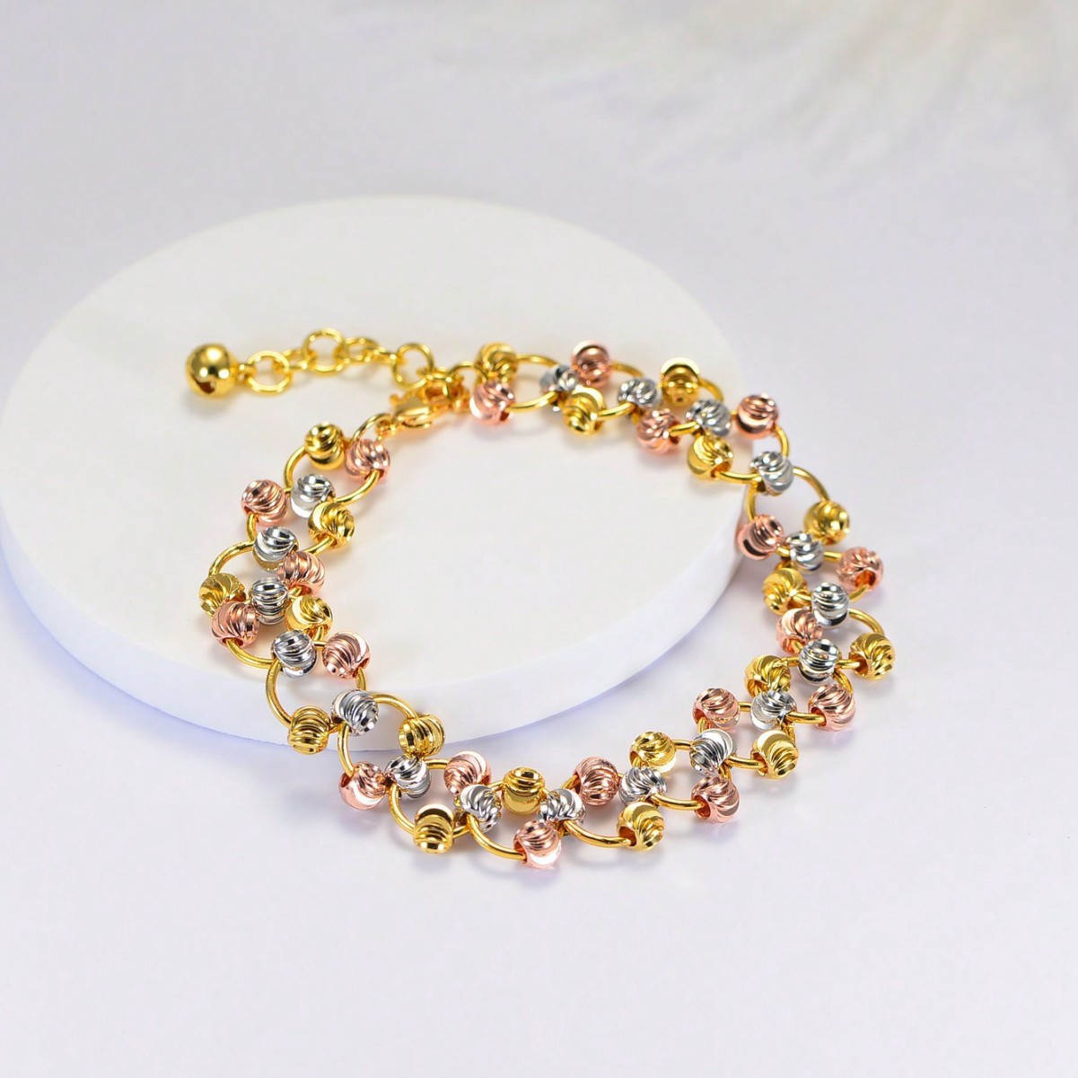 Southeast Asia's Most Popular Fashionable and High-End Unique Women's Gold-Plated New Light Luxury Transfer Bead Three-Color Bracelet
