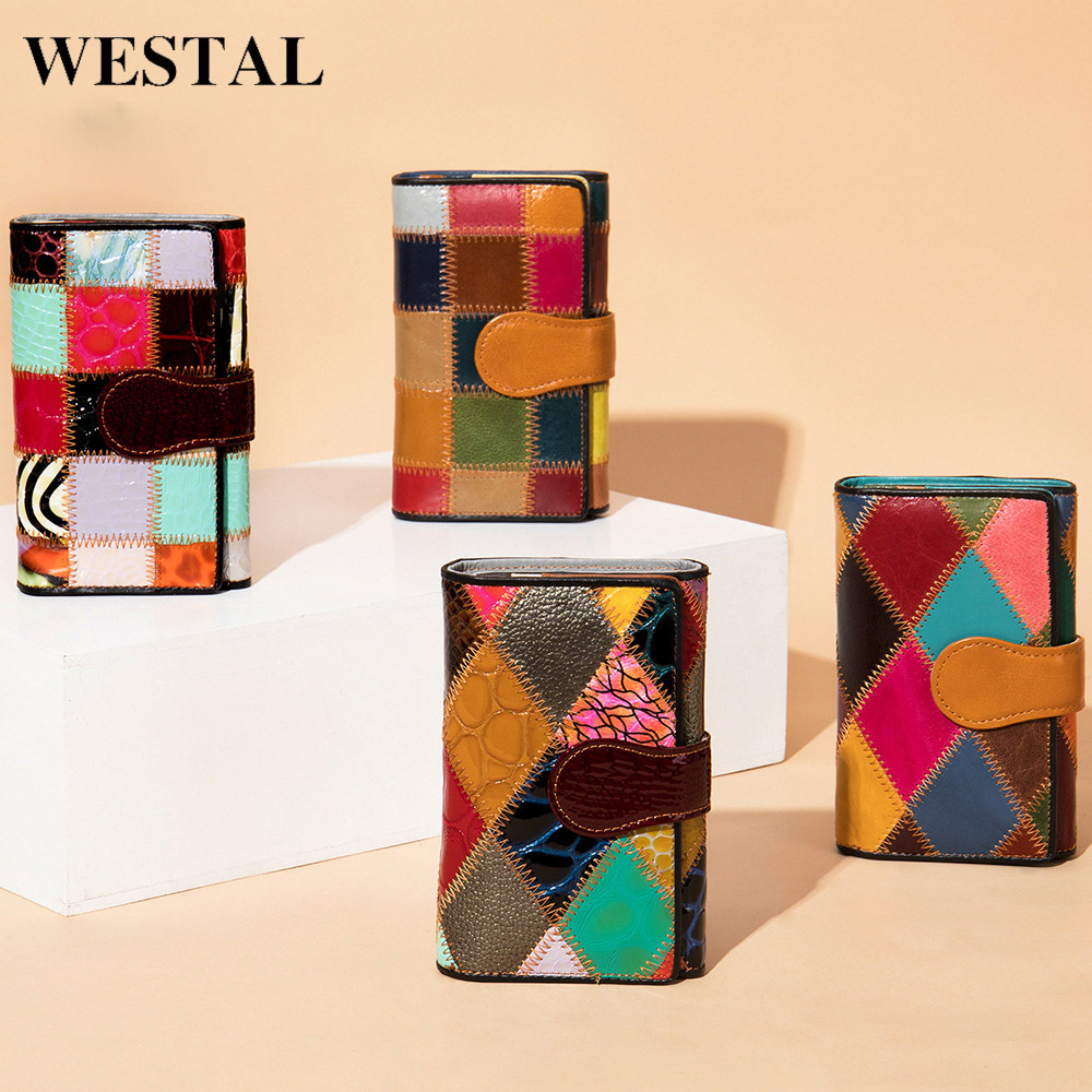 优雅女士手工包短款钱包 彩色拼接零钱包 多卡位头层牛皮钱夹批发