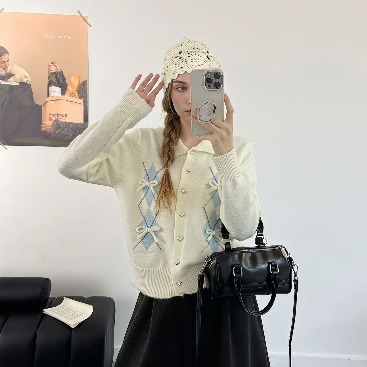 demi-season cardigan with bow