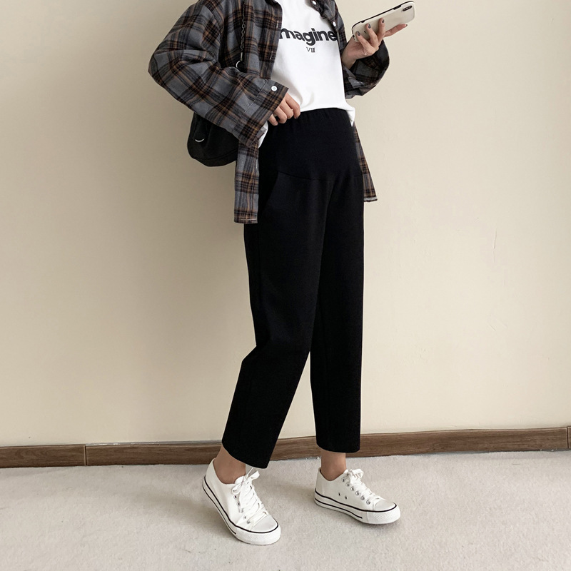 Spring and Autumn and Summer Pregnant Women's Large Pants for Belly Radish Harlan Pants Eight-point Loose Wide-leg Casual Pants Winter Fleece-lined Spring and Autumn and Summer Pregnant Women's Large Pants for Belly Radish Harlan Pants Eight-point Loose Wide-leg Casual Pants Winter Fleece-lined
