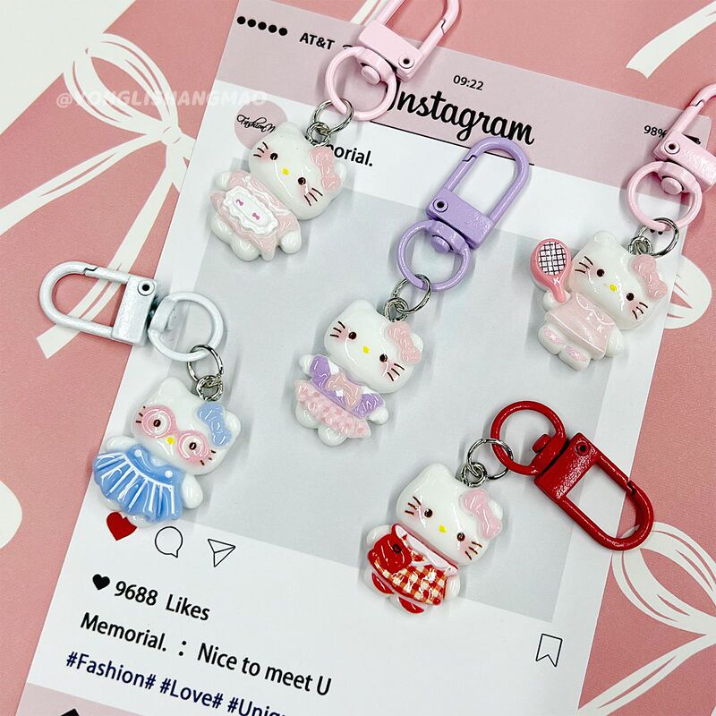 Cartoon Cute Kt Cat Keychain Bag Pendant Badminton Racket Kitten Student School Bag Accessories Best Friend Gift