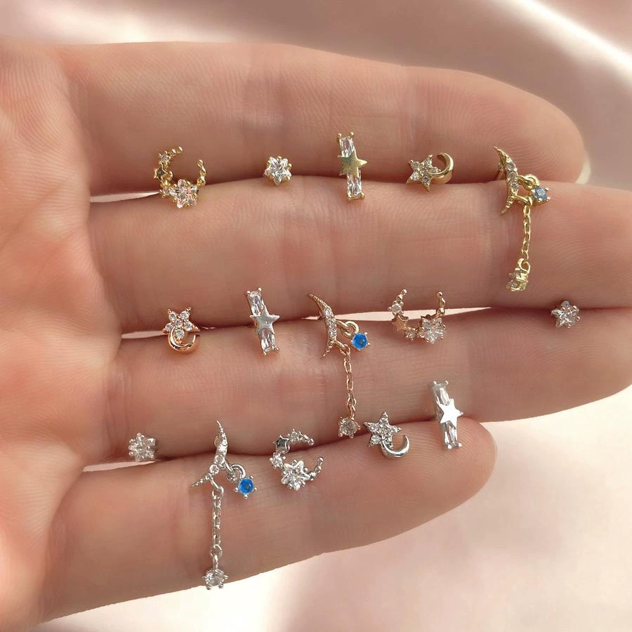 Серьги, набор, модный цирконий, европейский стиль, микрокристаллы, (торговля через границу)