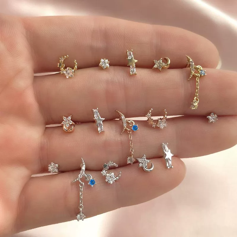 Серьги, набор, модный цирконий, европейский стиль, микрокристаллы, (торговля через границу)