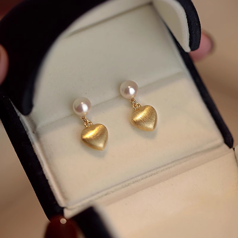 Freshwater Pearl Inlay Material Drop Earrings Classification 1 Pair Sweet Heart Shape Plating Inlay Copper Freshwater Pearl Drop Earrings