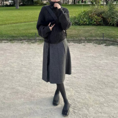 羊毛人字纹A型褶裥裙女秋冬百搭休闲百褶裙中长款半身裙