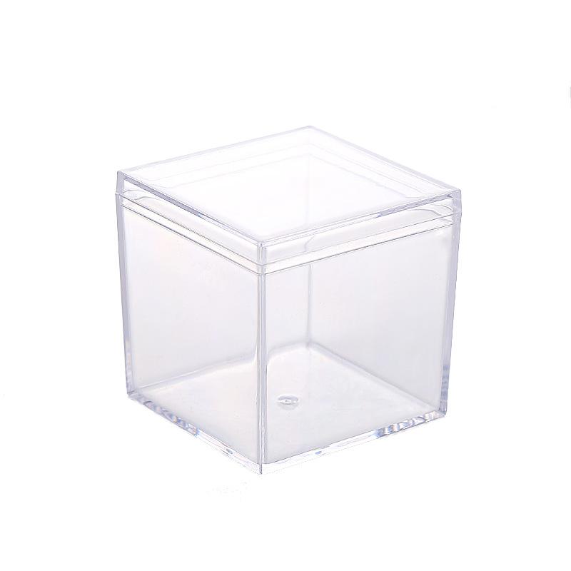 Caja cuadrada transparente de plástico cristalino con tapa y base de 5.5*5.5*5.5cm para slime, dulces, acrílico.
