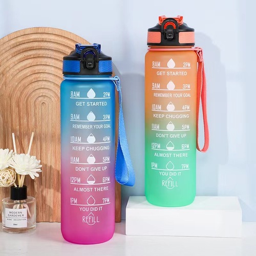Amazon 1L Large Capacity Gradient Color Sports Water Cup Straw Cup Cross-border 1000ml Sandpaper Cup Student Outdoor
