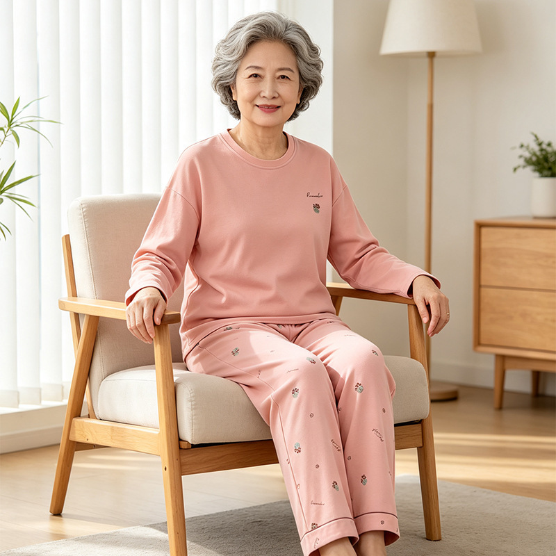 High-quality home wear set for middle-aged and elderly mothers, premium long-sleeve and long-pants, plus-size autumn style, all-cotton home wear for women High-quality home wear set for middle-aged and elderly mothers, premium long-sleeve and long-pants, plus-size autumn style, all-cotton home wear for women