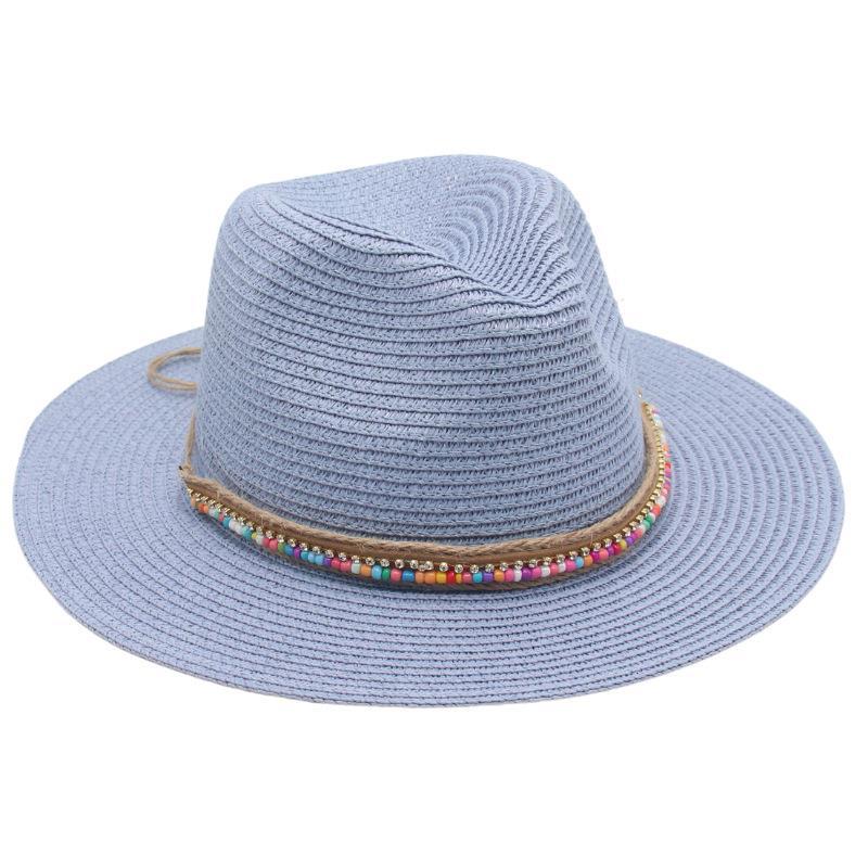 245g Weight Straw Hat Hats Type Unisex Ethnic Style Colorful Beaded Big Eaves Straw Hat