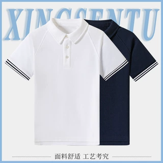 校服夏季polo衫英伦白色t恤男女短袖半袖上衣翻领英伦风条纹