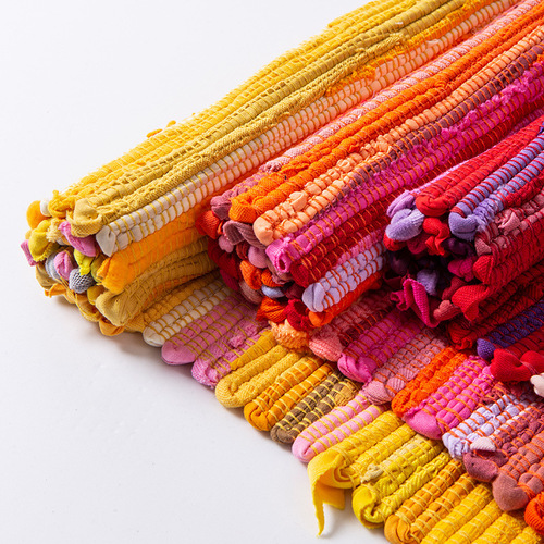 European classical colorful rag strips floor mats, living room, bedroom, study room carpets, woven bedside blankets, door mats