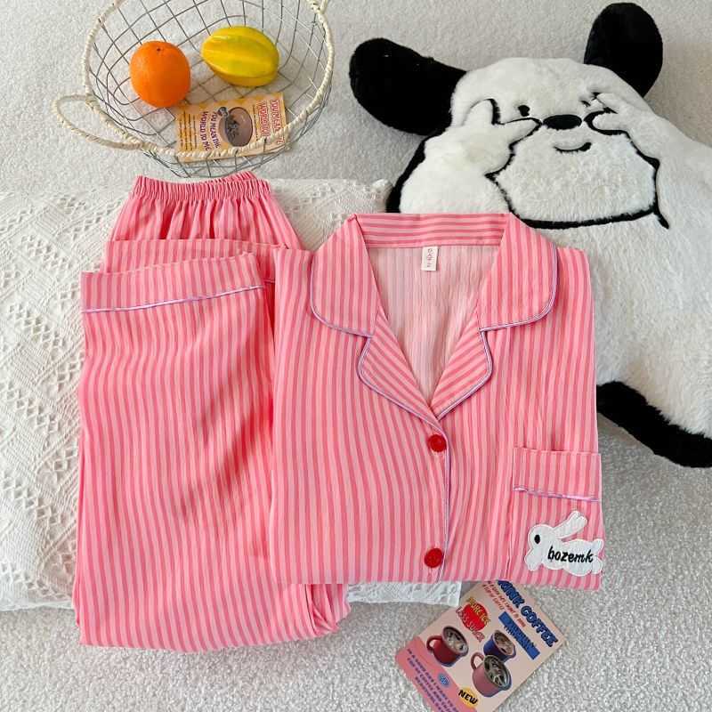 Al por mayor transfronterizo nueva primavera y otoño red bordada delgada nube de algodón dulce pijama de manga larga pantalones largos set de ropa para el hogar