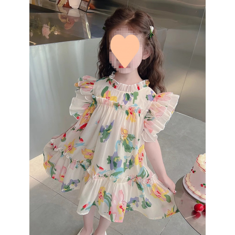 女の子ドレス 2025 新しい夏服子供のファッショナブルな花柄小さな女の子ベビー夏ファッショナブルなプリンセススカート|undefined