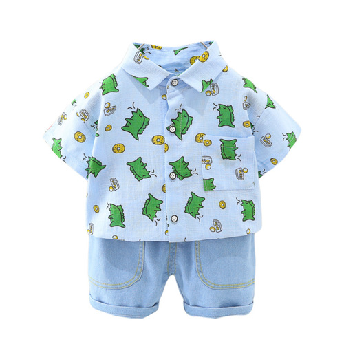 Children's Clothing Summer Baby Clothes Foreign Trade Infant Clothing Casual Shirt + Denim Shorts Two-piece Set Wholesale