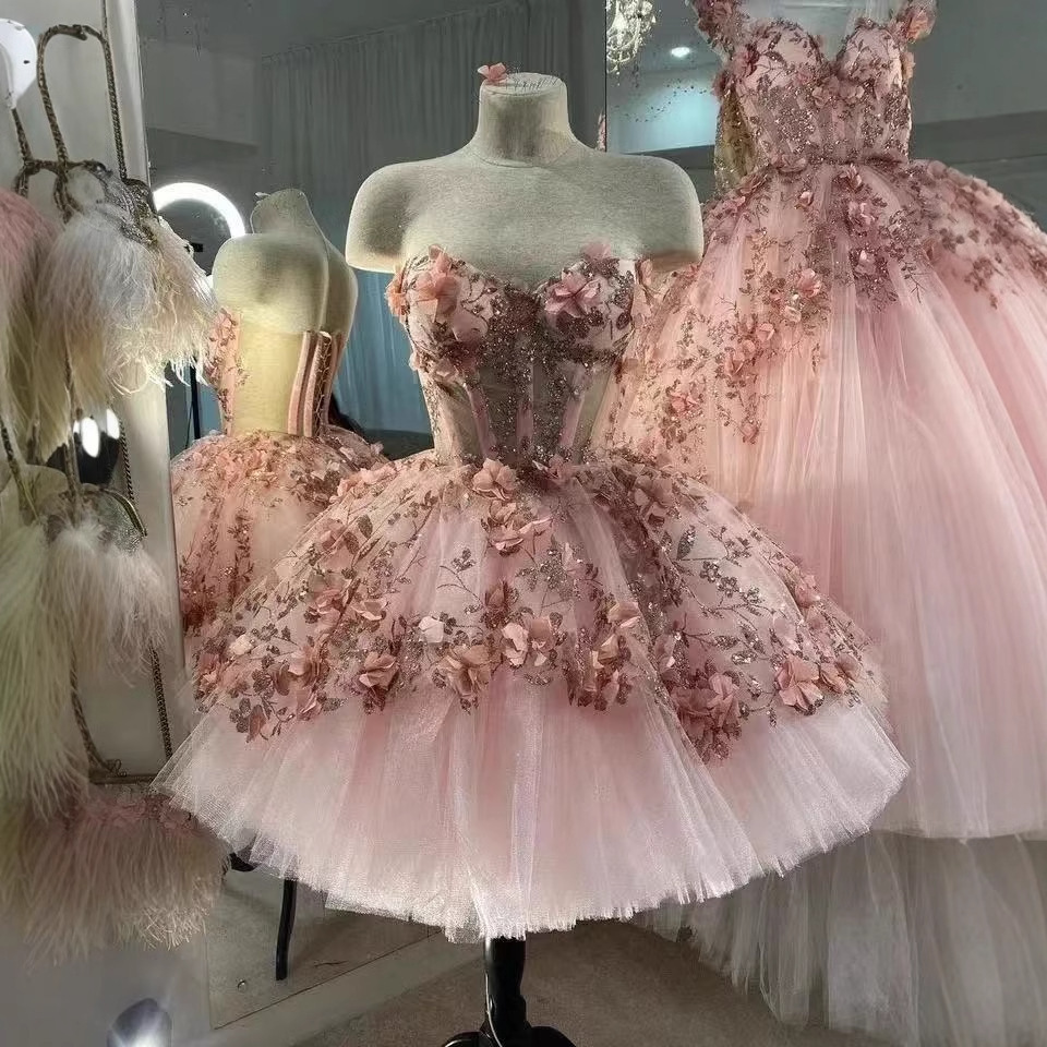 Vestido de noche rosa, vestido de princesa con top de tubo de hada, vestido de lujo ligero, vestido de alta gama de nicho, vestido de fiesta de cumpleaños, falda corta image 6