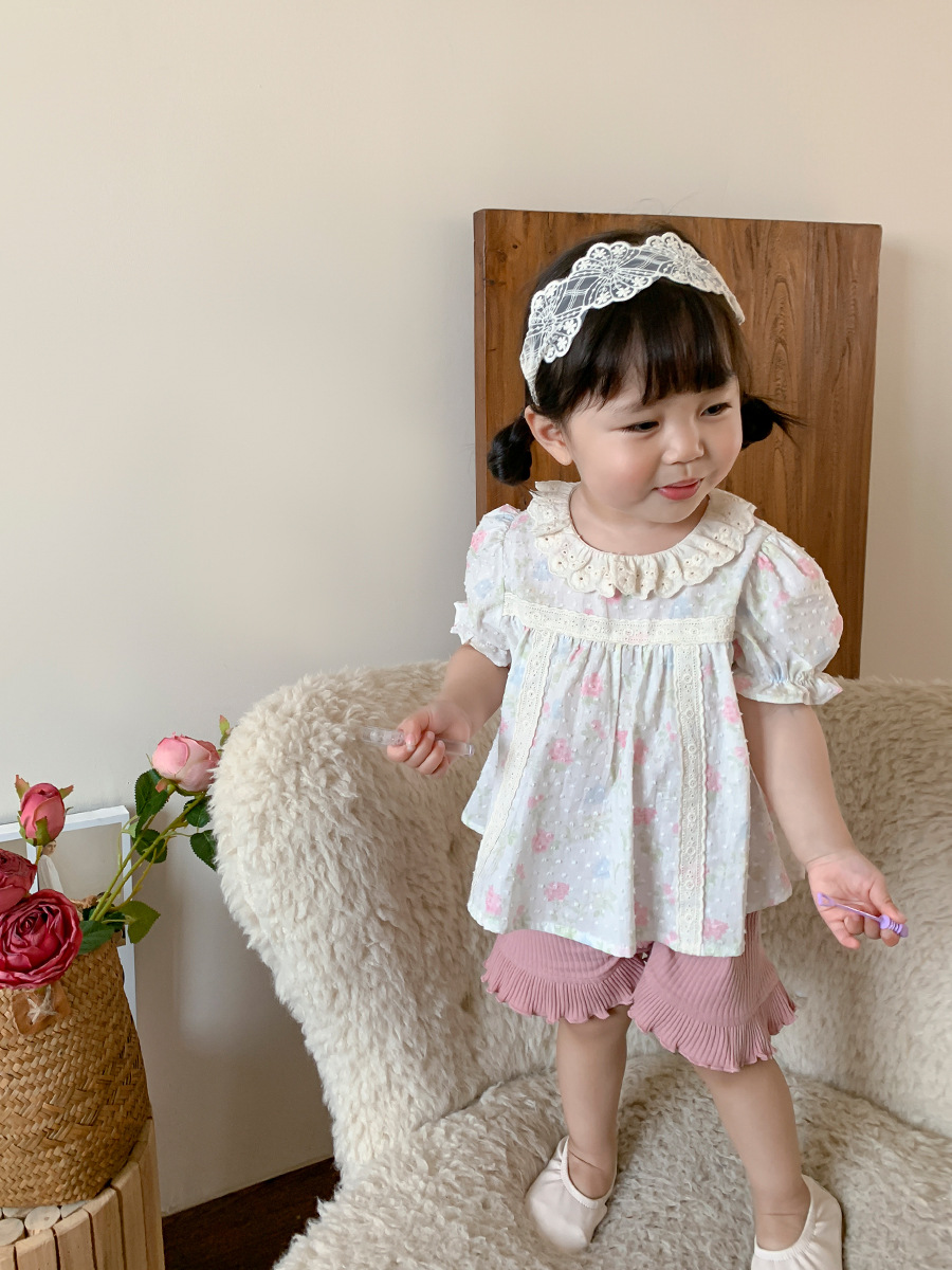 Camisa de bebé 2024 verano nuevo estilo para niños estilo coreano camisa de bebé estilo occidental niña camisa de manga corta ropa de bebé femenino