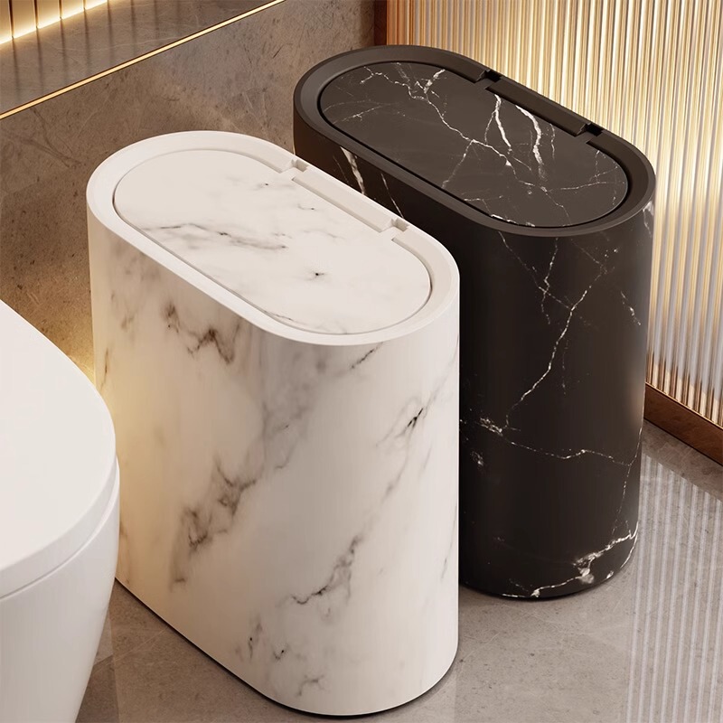 New Household Trash Bin Hotel Kitchen Living Room Bathroom Gap with Lid Marble Pattern Trash Bin Storage Bucket