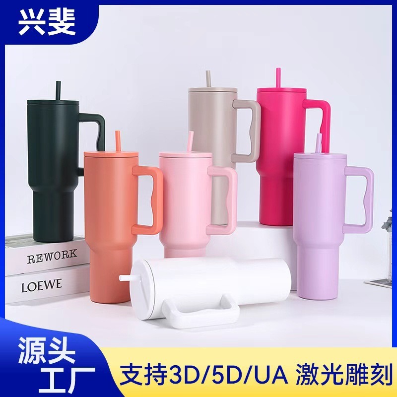 Vaso para coche de 40 oz de tercera generación de Amazon, vaso portátil para exteriores con asa, vaso de doble capa con aislamiento al vacío para frío y calor, vaso portátil para exteriores