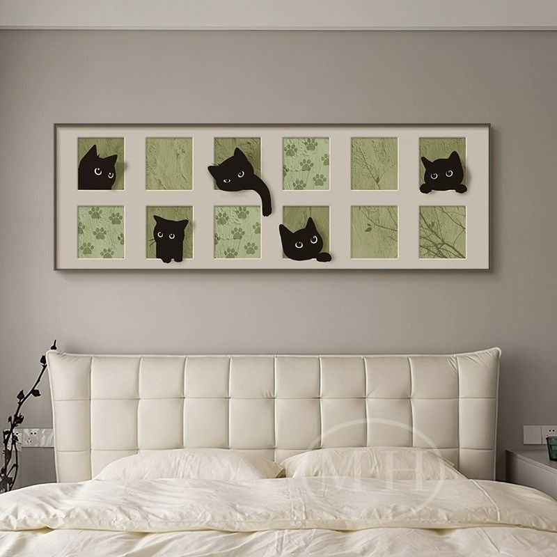 Modern Bedroom Bedside Decorative Painting Abstract Creative Cat Art Mural Log Style Master Bedroom Horizontal Version