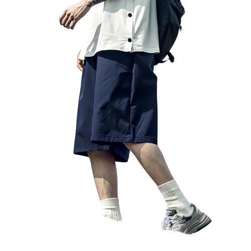 Summer Thin Drawstring Shorts Men's Teenagers Solid Color Five-Quarter Pants Loose Retro Casual Sports Straight Leg Mid-Length Pants 